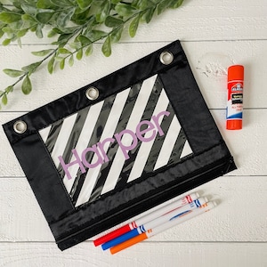 Personalized Pencil Pouch: Striped Binder Bag, Back to School Gift