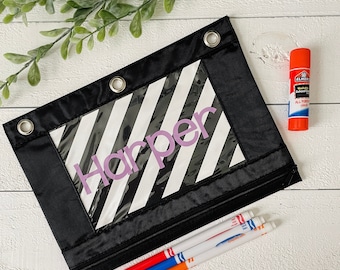 Personalized Pencil Pouch: Striped Binder Bag, Back to School Gift
