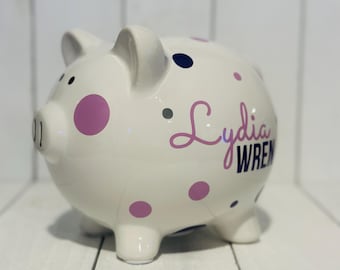 Personalized Ceramic Piggy Bank for Girls •