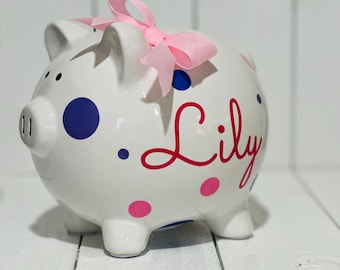 Personalized Piggy Bank for Girls • Kids Ceramic Name Bank • Christmas or Birthday Gift for Children