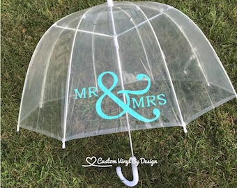 Mr and Mrs Umbrella - Wedding Umbrella - Rain Umbrella - Clear Umbrella - Bubble Umbrella - Engagement Photo Prop