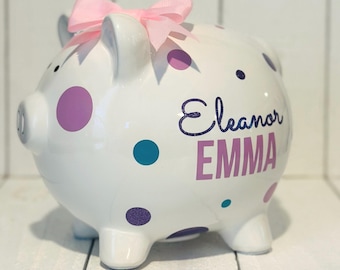 Personalized Baby Girl Piggy Bank • Baby Shower Gift • Nursery Decor • Newborn Keepsake