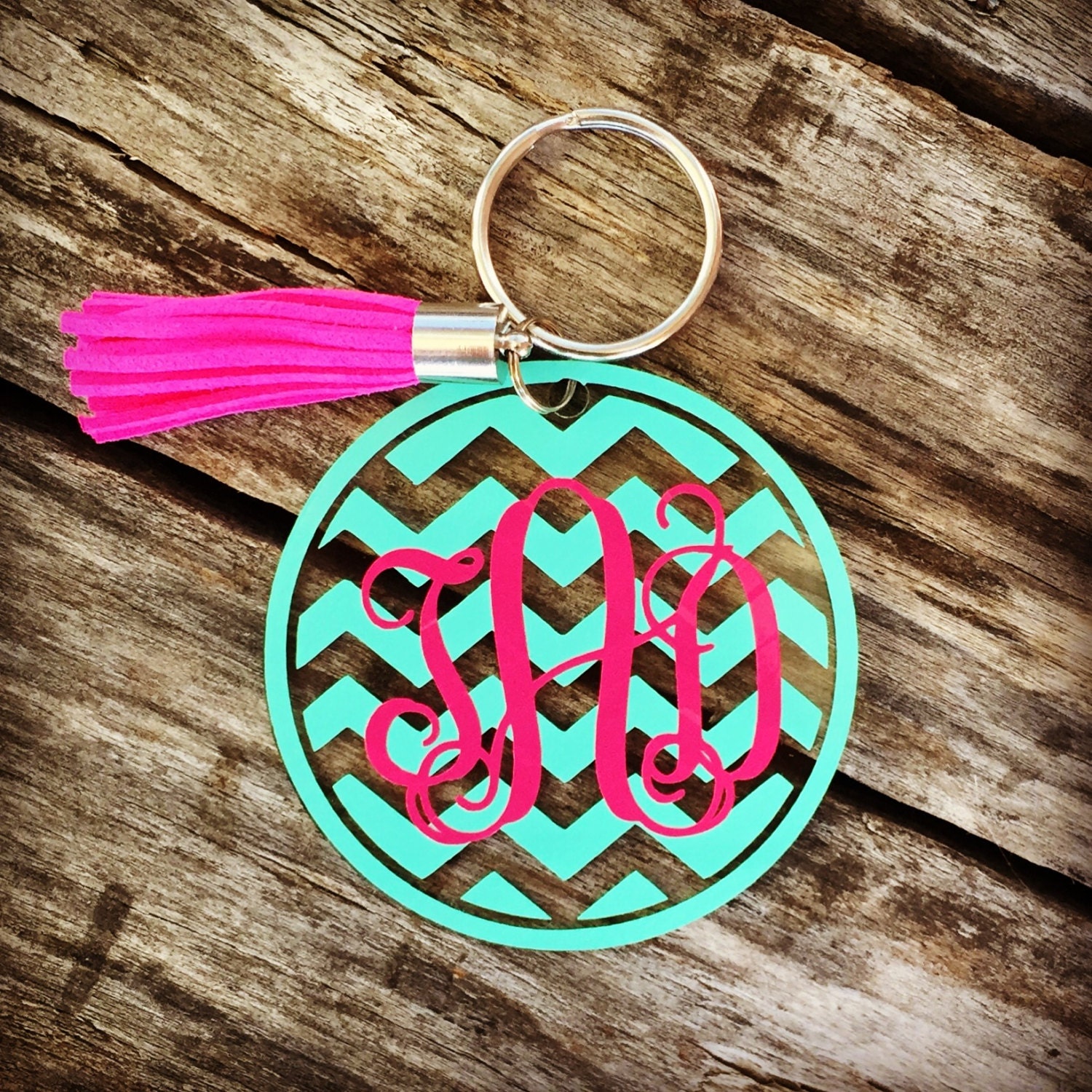 Leather Tassel Keychain Monogram Keychain Personalized Etsy