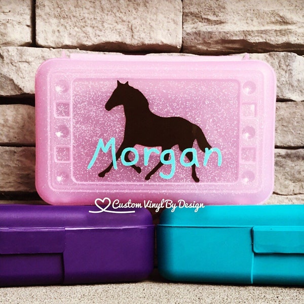 Personalized Pencil Box | School Supplies | Plastic School Box | Crayon Box | Plastic Pencil Box | Kids Pencil Box | Horse Pencil Box