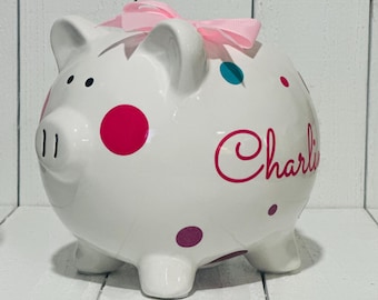 Personalized Piggy Bank for Girls • Kids Ceramic Name Bank • Birthday or Baptism Gift for Children