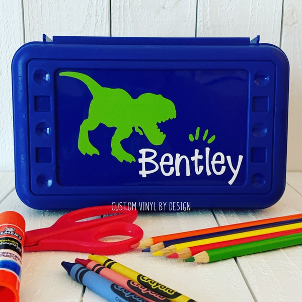 Personalized Pencil Box • School Supplies • Plastic School Box • Crayon Box • Plastic Pencil Box • Kids Pencil Box • Dinosaur Pencil Box