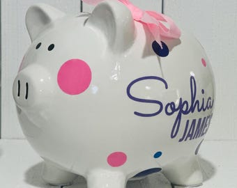 Personalized Piggy Bank for Girls • First Birthday Gift • Baptist Keepsake • Nursery or Bedroom Decor