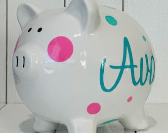 Personalized Piggy Bank for Kids • Custom Ceramic Money Bank • Baby Shower Gift • First Birthday Keepsake • Nursery Decor
