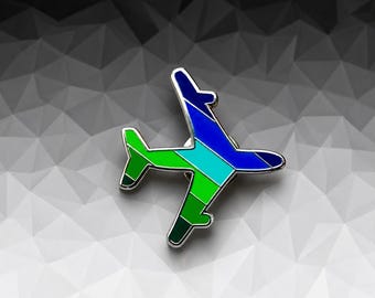 Green Blue Airplane Pin