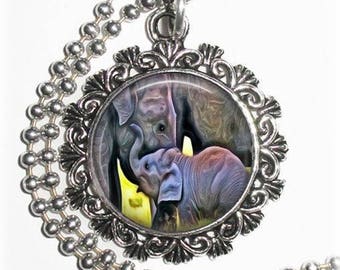 Elephant and Cub Art Pendant, Lucky Resin Pendant, Animal Photography Art, Photo Pendant Charm