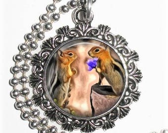 Squirrels in Love Pendant, Romantic Art Painting Resin Charm, Saint Valentine Jewelry, YessiJewels Necklace