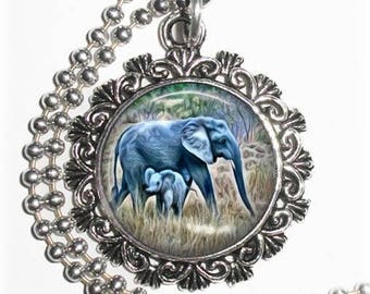 Elephant and Cub Art Pendant, Lucky Resin Pendant, Animal Photography Art, Photo Pendant Charm