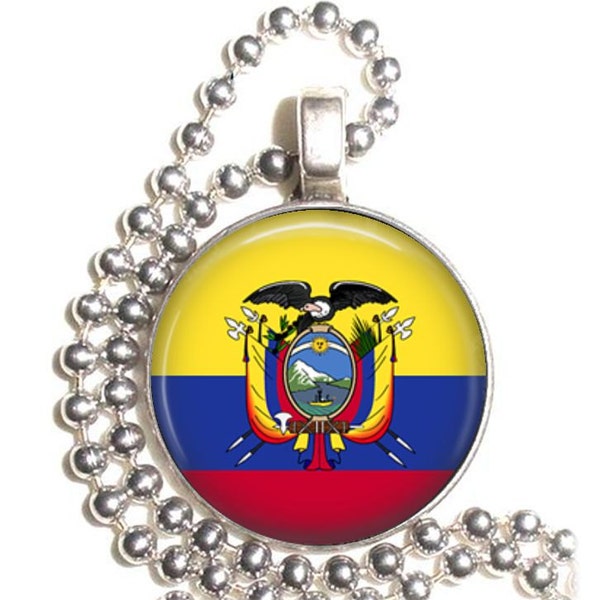 Ecuador Flag, Altered Art Pendant, Earrings and/or Keychain, Round Photo Silver and Resin Charm Jewelry, Flag Earrings, Flag Key Fob