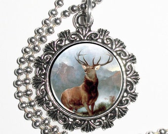 Monarch of the Glen 1851 Art Pendant, Vintage Deer Resin Pendant, Sir Edwin Henry Landseer Art, Photo Charm Necklace