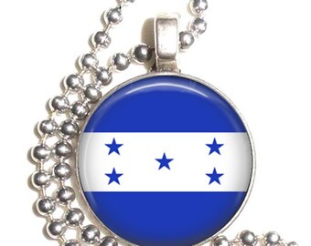 Republic of Honduras Flag, Art Pendant, Earrings and Keychain, Round Photo Silver and Resin Charm Jewelry, Flag Earrings, Flag Key Fob