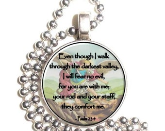 Psalm 23:4 (Biblical Quote) Art Pendant, Valley Of Death Bible Phrase Resin Pendant, Photo Pendant Charm