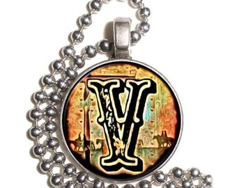 Letter "V" Art Pendant, Alphabet Resin Pendant, Vintage Initial  Photo, Silver Nickel Coin Charm Necklace