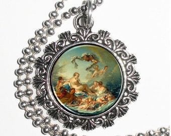 Triumph of Venus Art Pendant, Angels, Cupid and Venus Resin Pendant, Francois Boucher Art Photo Charm Necklace