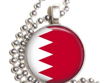 Bahrain Flag Art Pendant, Earrings and/or Keychain, Round Photo Silver and Resin Charm Jewelry, Flag Earrings, Flag Key Fob