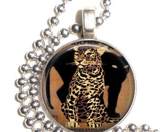 Vintage Leopard and Panther Altered Art Pendant, Earrings and/or Keychain, Round Photo Silver and Resin Charm Jewelry