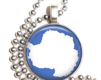 Antarctica Flag Altered Art Pendant, Earrings and/or Keychain, Round Photo Silver and Resin Charm Jewelry, Flag Earrings, Flag Key Fob