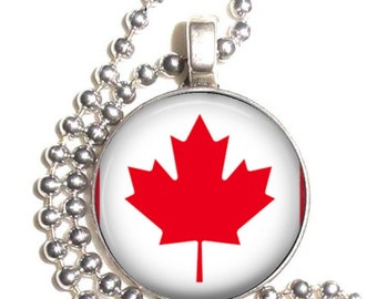 Canada Flag Art Pendant, Earrings and/or Keychain, Round Photo Silver and Resin Charm Jewelry, Flag Earrings, Flag Key Fob