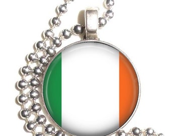 Ireland Flag, Altered Art Pendant, Earrings and Keychain, Round Photo Silver and Resin Charm Jewelry, Flag Earrings, Flag Key Fob
