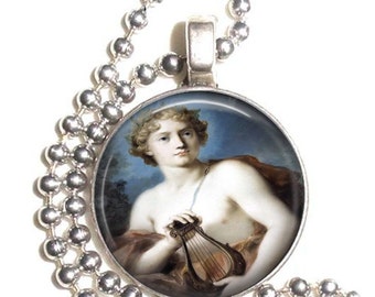 Apollo by Rosalba Carriera Art Pendant, Earrings and Keychain, Photo Silver & Resin Charm Jewelry, Greek Mitology Earrings, God Key Fob