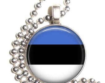 Estonia Flag, Altered Art Pendant, Earrings and/or Keychain, Round Photo Silver and Resin Charm Jewelry, Flag Earrings, Flag Key Fob