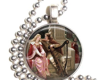 Tristan and Isolde 1902  by Edmund Blair Leighton, Altered Art Photo Pendant, Earrings and/or Keychain Round, Silver and Resin Charm Jewelry