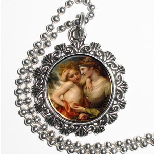 Venus Consoling Cupid Stung by a Bee Art Pendant, Vintage Resin Pendant, Benjamin West Art, Photo Pendant Charm image 1