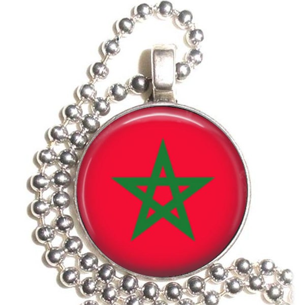 Kingdom of Morocco Flag, Star Art Pendant, Earrings and Keychain, Round Photo Silver and Resin Charm Jewelry, Flag Earrings, Flag Key Fob
