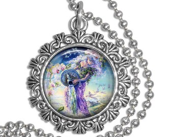 Gaia Goddess of Earth Art Pendant Earrings and Key Chain, Free Stainless Steel Ball Chain, Photo Pendant Charm Medallion Necklace