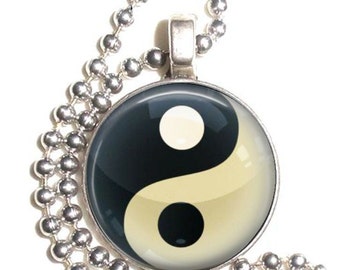 Glossy Ying Yang Altered Art Pendant, Earrings and/or Keychain, USA Quarter Dollar Image, Round Photo Silver and Resin Charm Jewelry