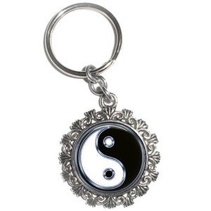 Ying & Yang Altered Art Pendant, Earrings and/or Keychain, USA Quarter Dollar Image, Round Photo Silver and Resin Charm Jewelry image 4