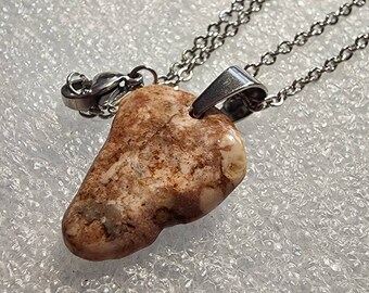 Handcrafted Natural Quartzite Stone Necklace, Stainless Steel Chain - 18 inch