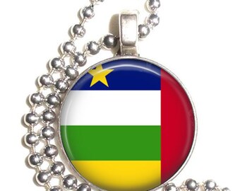 Central African Republic Flag Art Pendant, Earrings and/or Keychain, Round Photo Silver and Resin Charm Jewelry, Flag Earrings, Flag Key Fob