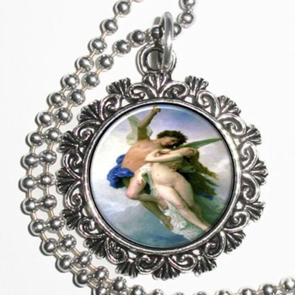 Cupid and Psyche Art Pendant, Cupid Vintage Resin Pendant,  William Adolphe Bouguereau Art, Photo Pendant Charm