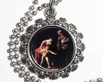 Madonna Palafrenieri wisiorek sztuki, Madonna z żywicy wąż wisiorek, Caravaggio art, Photo Charm naszyjnik