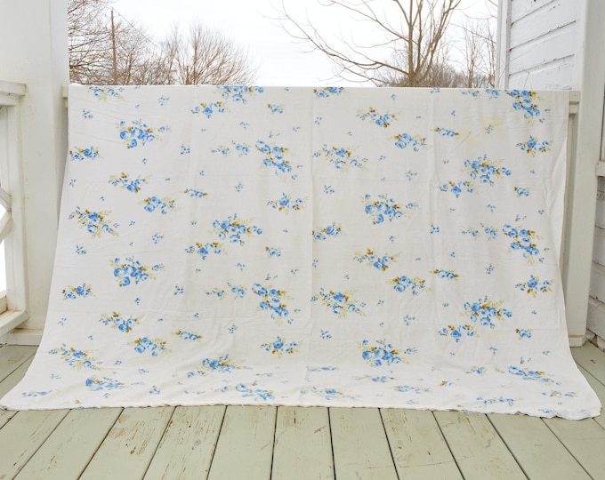 1950s Flannel Bed Sheet Roses TATTERED Etsy