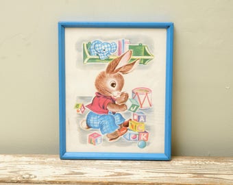 Vintage Nursery Print Bunny Rabbit