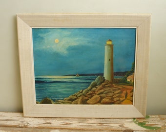 Lighthouse Sailboat Painting Full Moon