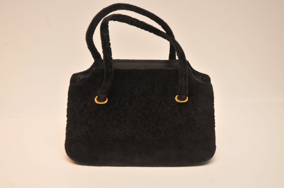 Mid Century Lewis Black Velvet Purse Handbag - image 1