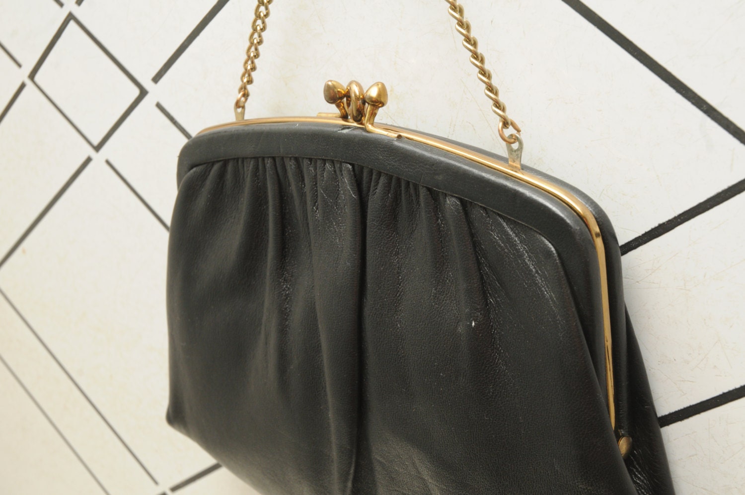 Vintage Black Ande Purse With Gold Small Handbag 