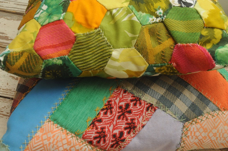 PAIR Vintage Quilted Pillows Groovy Etsy