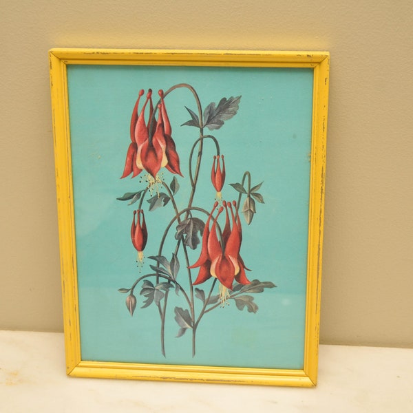 Vintage Columbines Floral Print of Red Flowers