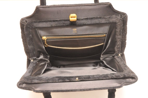 Mid Century Lewis Black Velvet Purse Handbag - image 5