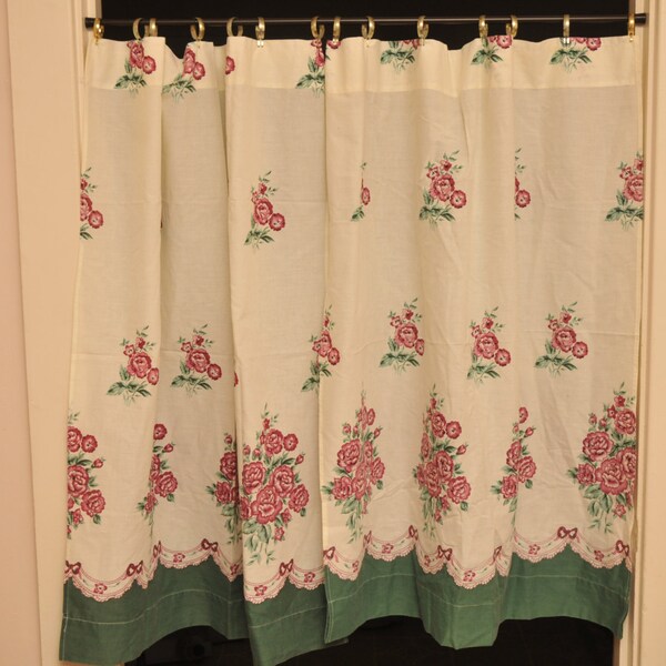 Mid Century Cafe Curtain Panel PAIR Fabric Cotton 1950s