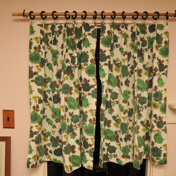 Vintage Curtains Green Floral 1950s