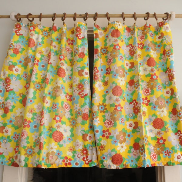 Groovy Floral Cafe Curtain Panels Yellow TATTERED